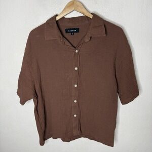 Pacsun Brown Boxy Button Up Short Sleeve Shirt cotton Mens Small Beach Vacation